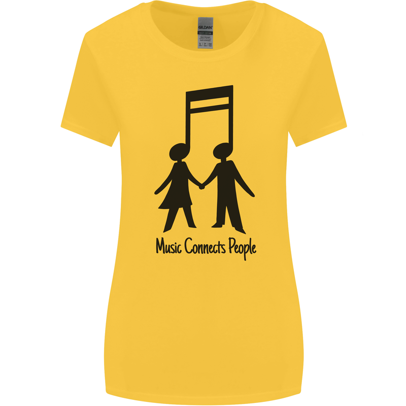 Music Connects Funny Valentines Day Womens Wider Cut T-Shirt Yellow