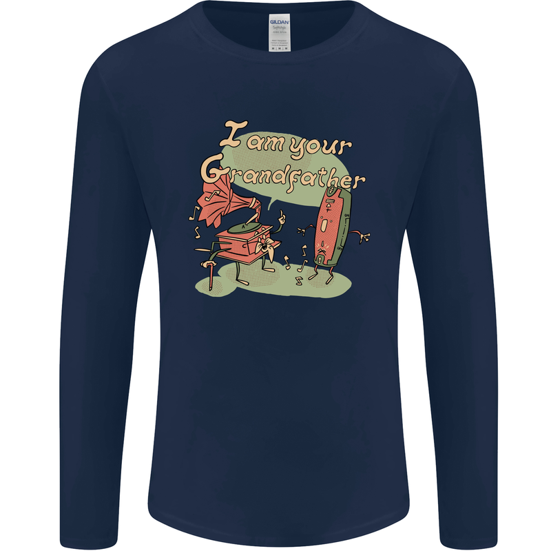 Music I am Your Grandfather DJ Stream Vinyl Mens Long Sleeve T-Shirt Navy Blue