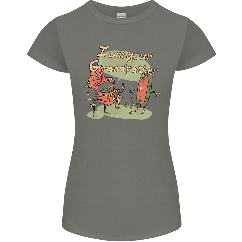 Music I am Your Grandfather DJ Stream Vinyl Womens Petite Cut T-Shirt Charcoal
