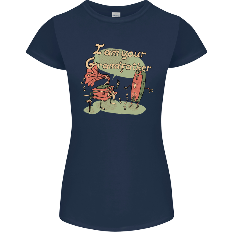 Music I am Your Grandfather DJ Stream Vinyl Womens Petite Cut T-Shirt Navy Blue