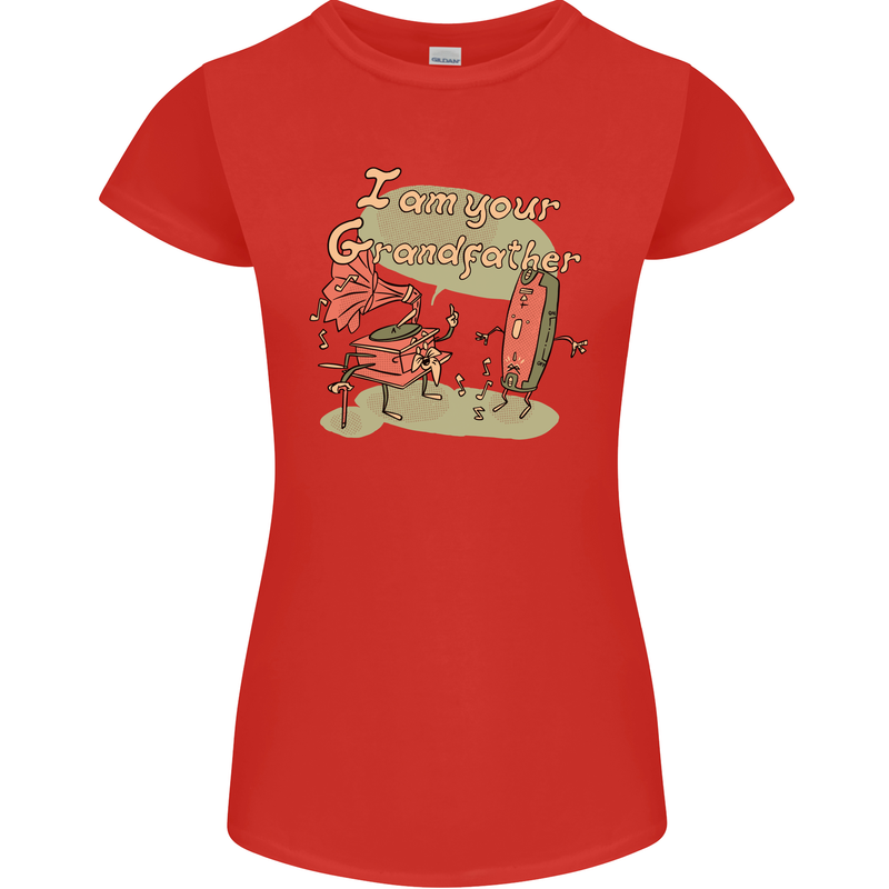 Music I am Your Grandfather DJ Stream Vinyl Womens Petite Cut T-Shirt Red