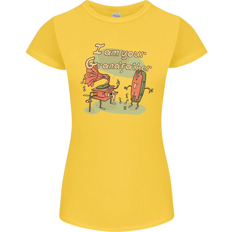 Music I am Your Grandfather DJ Stream Vinyl Womens Petite Cut T-Shirt Yellow