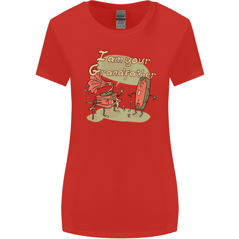 Music I am Your Grandfather DJ Stream Vinyl Womens Wider Cut T-Shirt Red