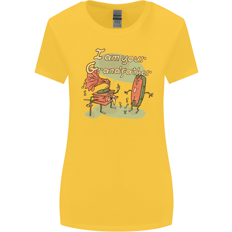 Music I am Your Grandfather DJ Stream Vinyl Womens Wider Cut T-Shirt Yellow