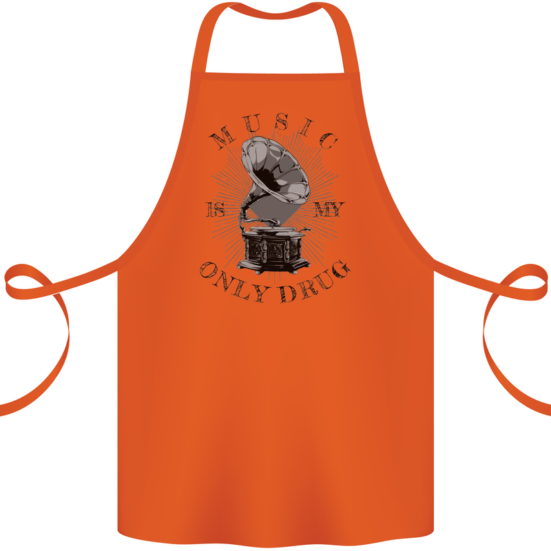 Music Is My Only Drug Funny DJ Vinyl Decks Cotton Apron 100% Organic Orange
