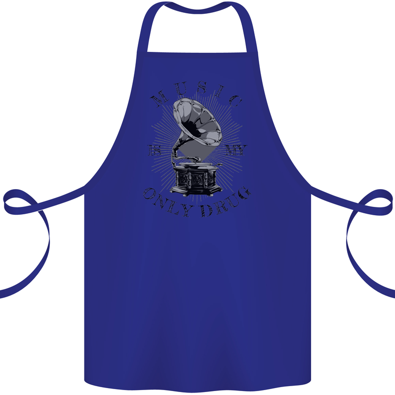 Music Is My Only Drug Funny DJ Vinyl Decks Cotton Apron 100% Organic Royal Blue
