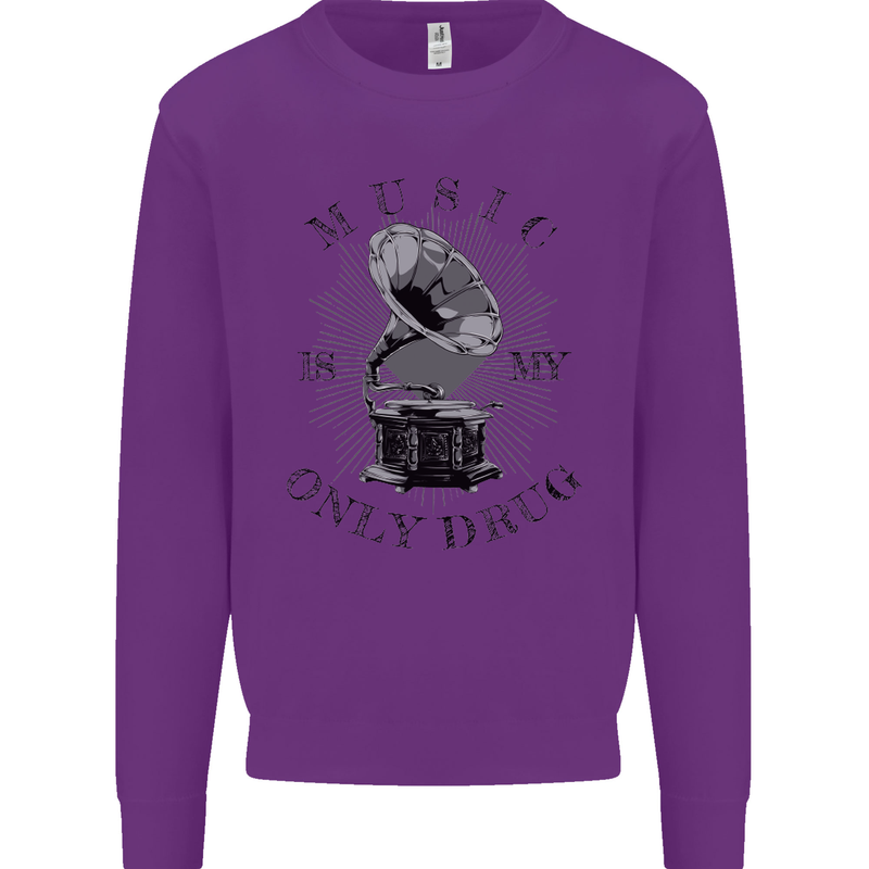 Music Is My Only Drug Funny DJ Vinyl Decks Kids Sweatshirt Jumper Purple