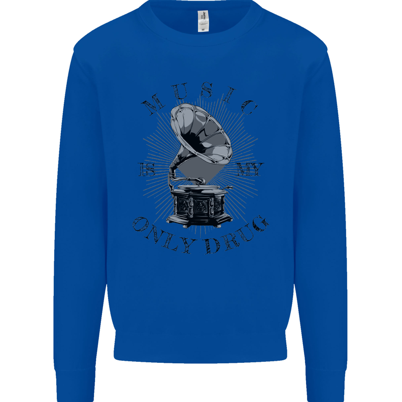 Music Is My Only Drug Funny DJ Vinyl Decks Kids Sweatshirt Jumper Royal Blue