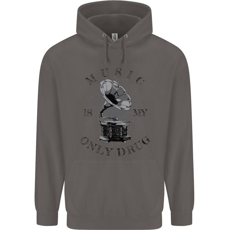 Music Is My Only Drug Funny DJ Vinyl Decks Mens 80% Cotton Hoodie Charcoal