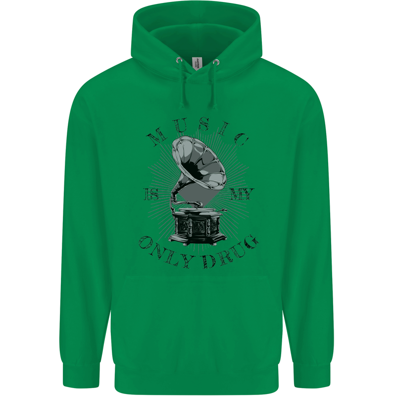 Music Is My Only Drug Funny DJ Vinyl Decks Mens 80% Cotton Hoodie Irish Green