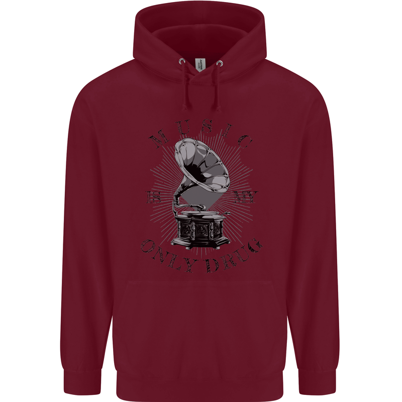 Music Is My Only Drug Funny DJ Vinyl Decks Mens 80% Cotton Hoodie Maroon