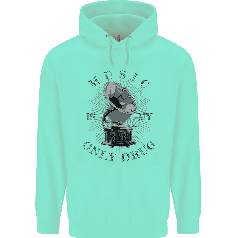 Music Is My Only Drug Funny DJ Vinyl Decks Mens 80% Cotton Hoodie Peppermint