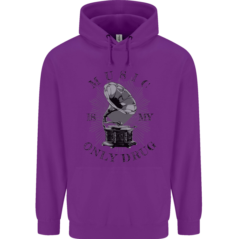 Music Is My Only Drug Funny DJ Vinyl Decks Mens 80% Cotton Hoodie Purple