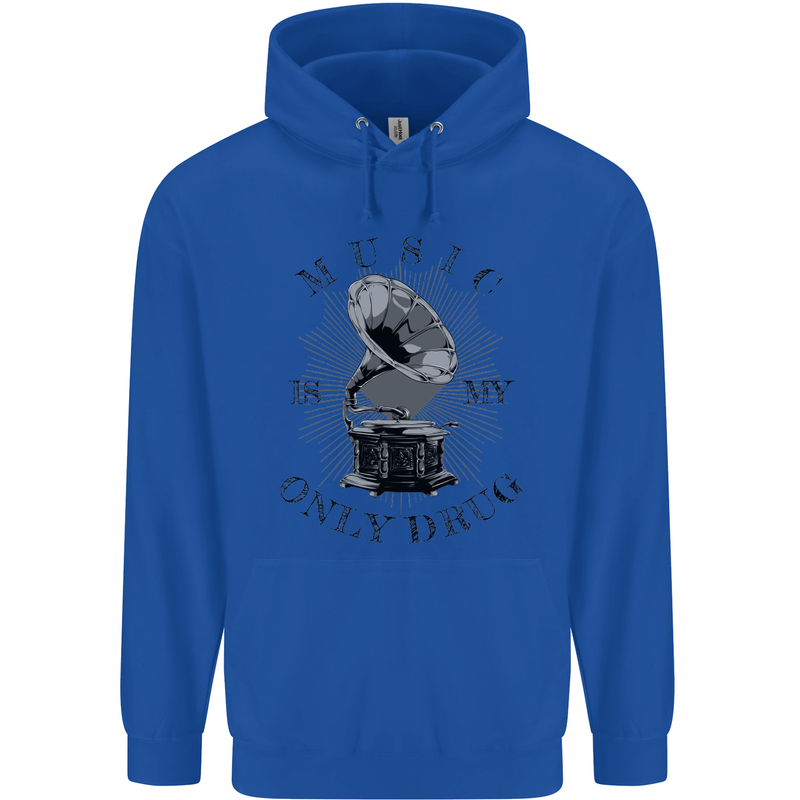 Music Is My Only Drug Funny DJ Vinyl Decks Mens 80% Cotton Hoodie Royal Blue