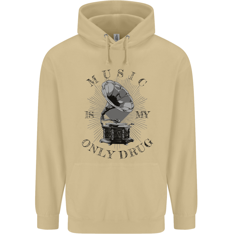 Music Is My Only Drug Funny DJ Vinyl Decks Mens 80% Cotton Hoodie Sand