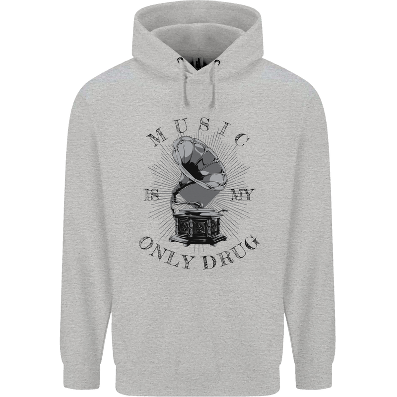 Music Is My Only Drug Funny DJ Vinyl Decks Mens 80% Cotton Hoodie Sports Grey