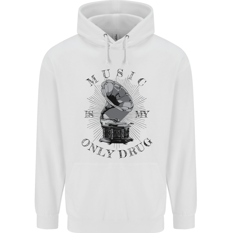 Music Is My Only Drug Funny DJ Vinyl Decks Mens 80% Cotton Hoodie White