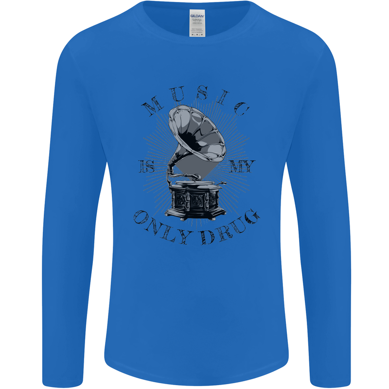 Music Is My Only Drug Funny DJ Vinyl Decks Mens Long Sleeve T-Shirt Royal Blue