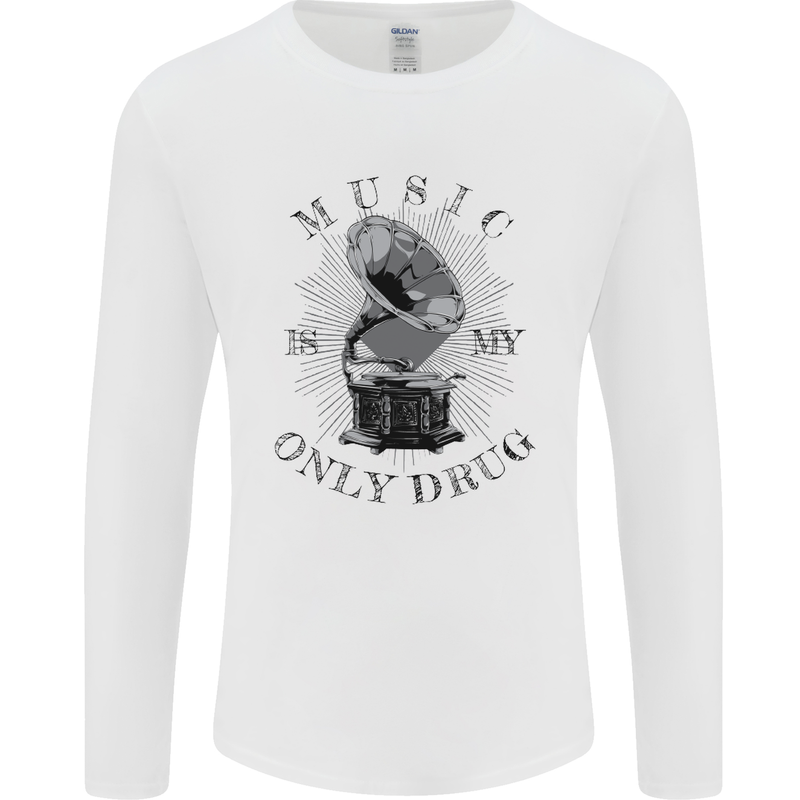 Music Is My Only Drug Funny DJ Vinyl Decks Mens Long Sleeve T-Shirt White
