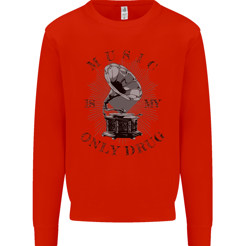 Music Is My Only Drug Funny DJ Vinyl Decks Mens Sweatshirt Jumper Bright Red