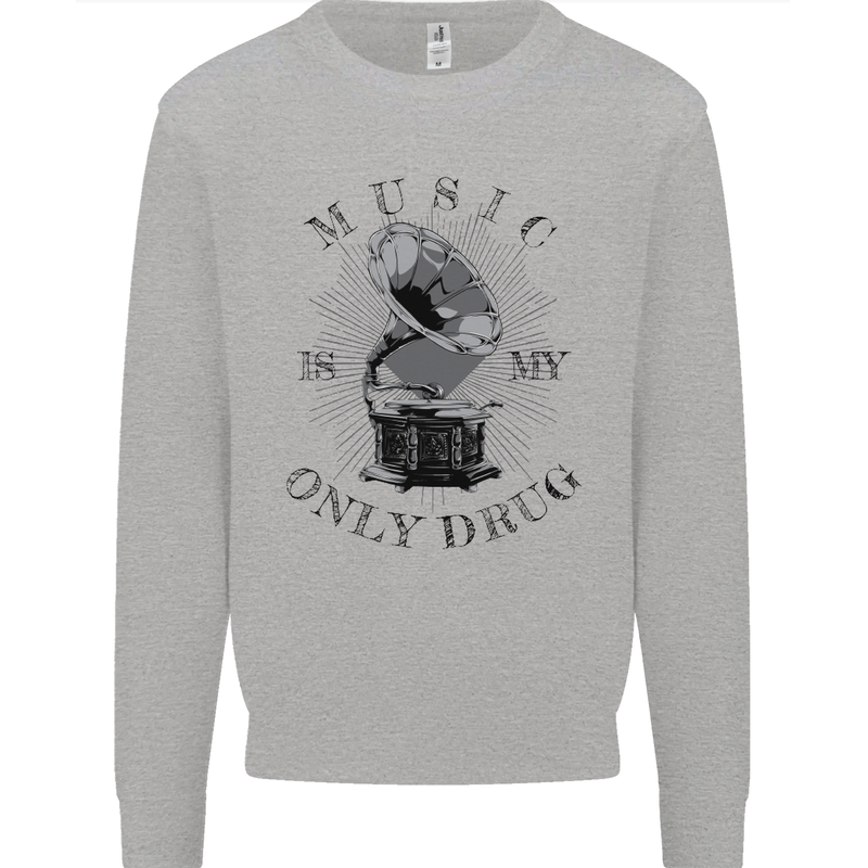 Music Is My Only Drug Funny DJ Vinyl Decks Mens Sweatshirt Jumper Sports Grey