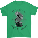 Music Is My Only Drug Funny DJ Vinyl Decks Mens T-Shirt Cotton Gildan Irish Green