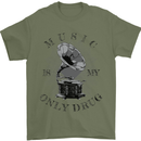 Music Is My Only Drug Funny DJ Vinyl Decks Mens T-Shirt Cotton Gildan Military Green