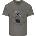 Music Is My Only Drug Funny DJ Vinyl Decks Mens V-Neck Cotton T-Shirt Charcoal