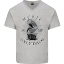 Music Is My Only Drug Funny DJ Vinyl Decks Mens V-Neck Cotton T-Shirt Sports Grey