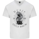 Music Is My Only Drug Funny DJ Vinyl Decks Mens V-Neck Cotton T-Shirt White