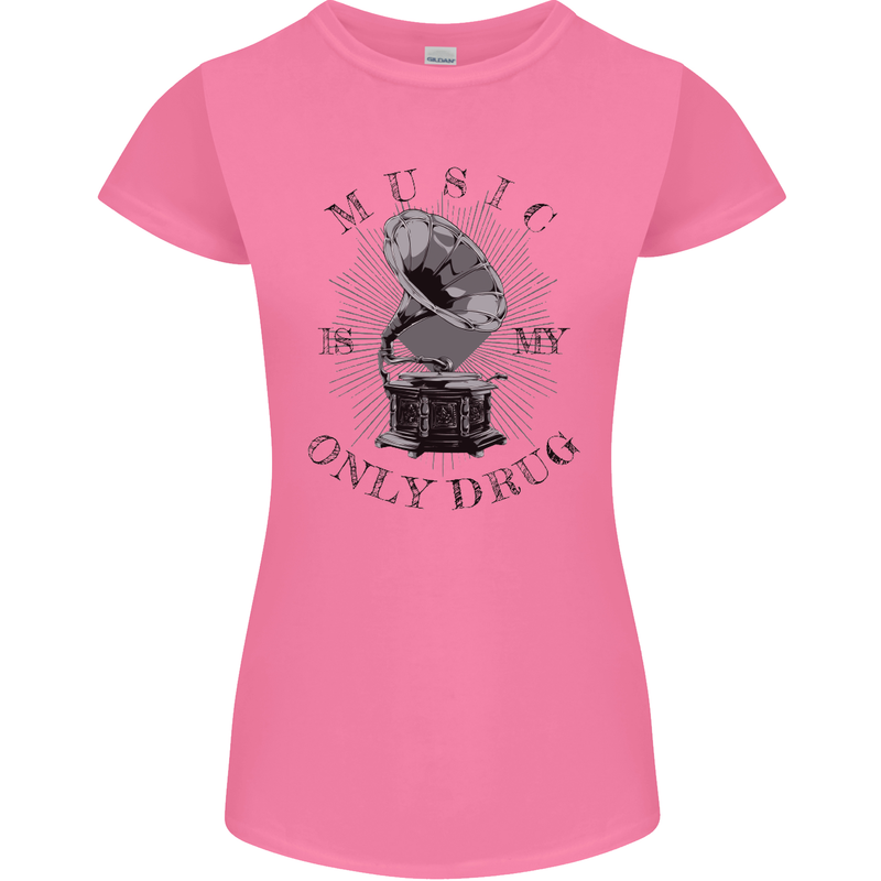 Music Is My Only Drug Funny DJ Vinyl Decks Womens Petite Cut T-Shirt Azalea