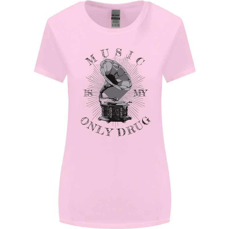 Music Is My Only Drug Funny DJ Vinyl Decks Womens Wider Cut T-Shirt Light Pink