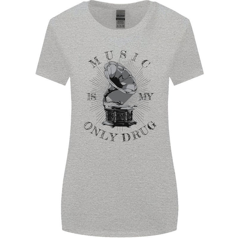 Music Is My Only Drug Funny DJ Vinyl Decks Womens Wider Cut T-Shirt Sports Grey