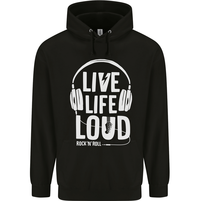 Music Live Life Loud Rock n Roll Guitar Childrens Kids Hoodie Black