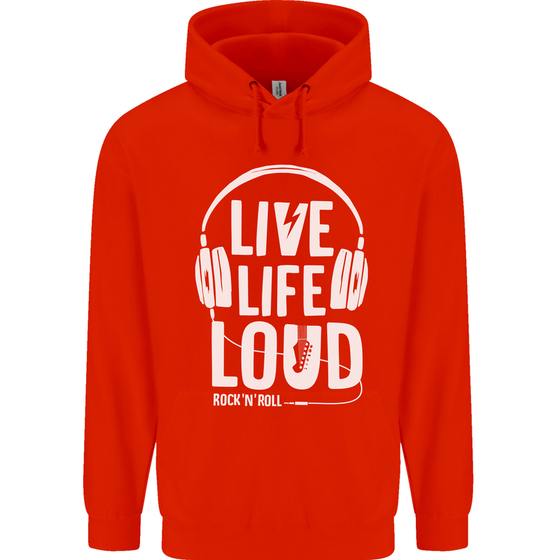 Music Live Life Loud Rock n Roll Guitar Childrens Kids Hoodie Bright Red