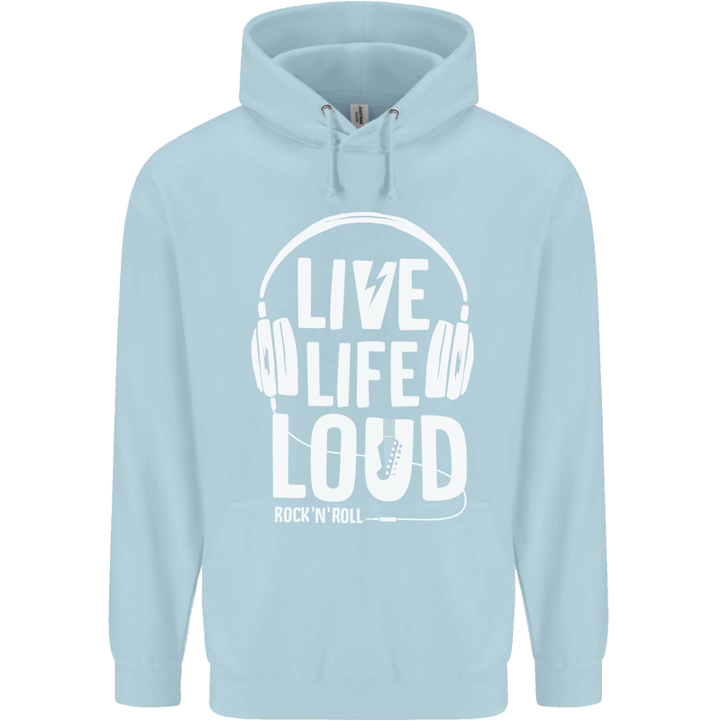 Music Live Life Loud Rock n Roll Guitar Childrens Kids Hoodie Light Blue