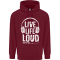 Music Live Life Loud Rock n Roll Guitar Childrens Kids Hoodie Maroon