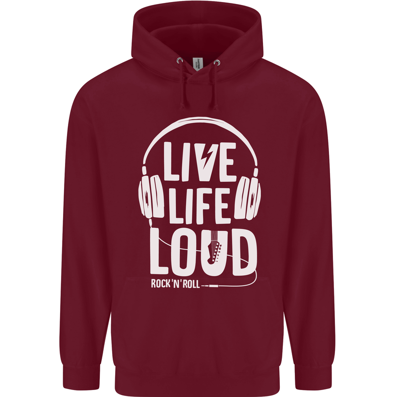 Music Live Life Loud Rock n Roll Guitar Childrens Kids Hoodie Maroon