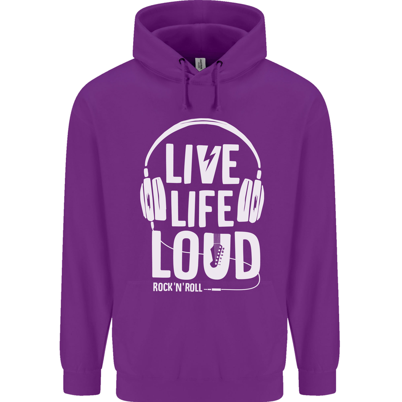 Music Live Life Loud Rock n Roll Guitar Childrens Kids Hoodie Purple