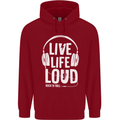 Music Live Life Loud Rock n Roll Guitar Childrens Kids Hoodie Red