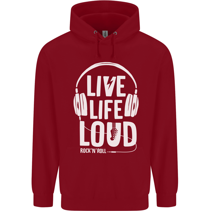 Music Live Life Loud Rock n Roll Guitar Childrens Kids Hoodie Red