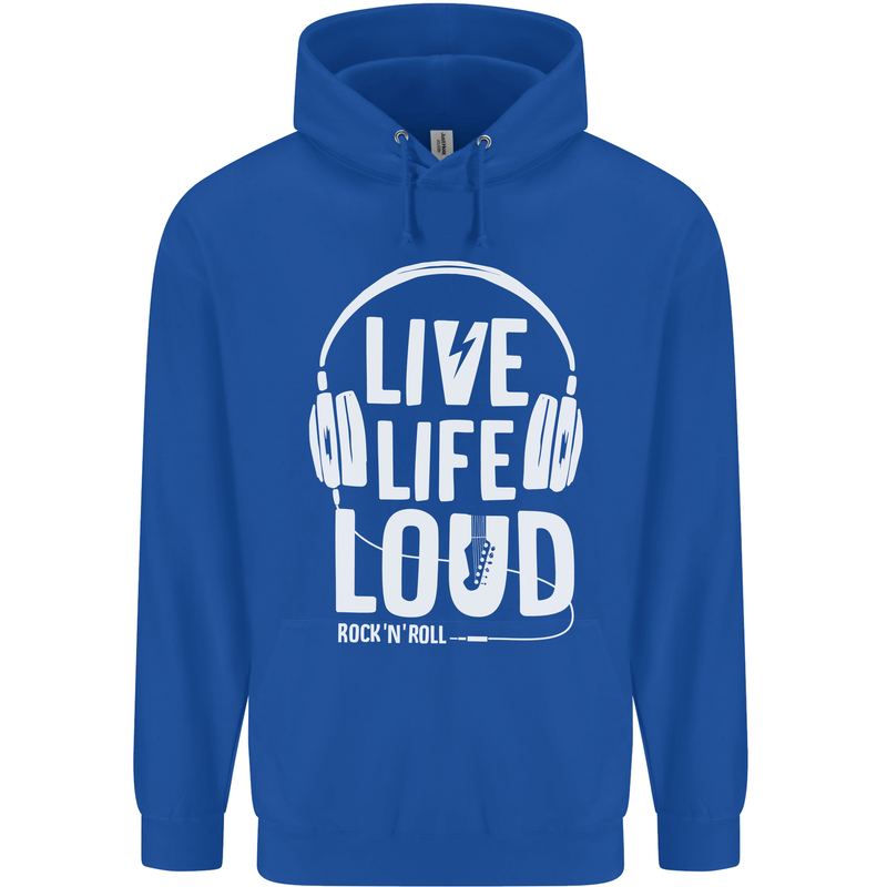 Music Live Life Loud Rock n Roll Guitar Childrens Kids Hoodie Royal Blue