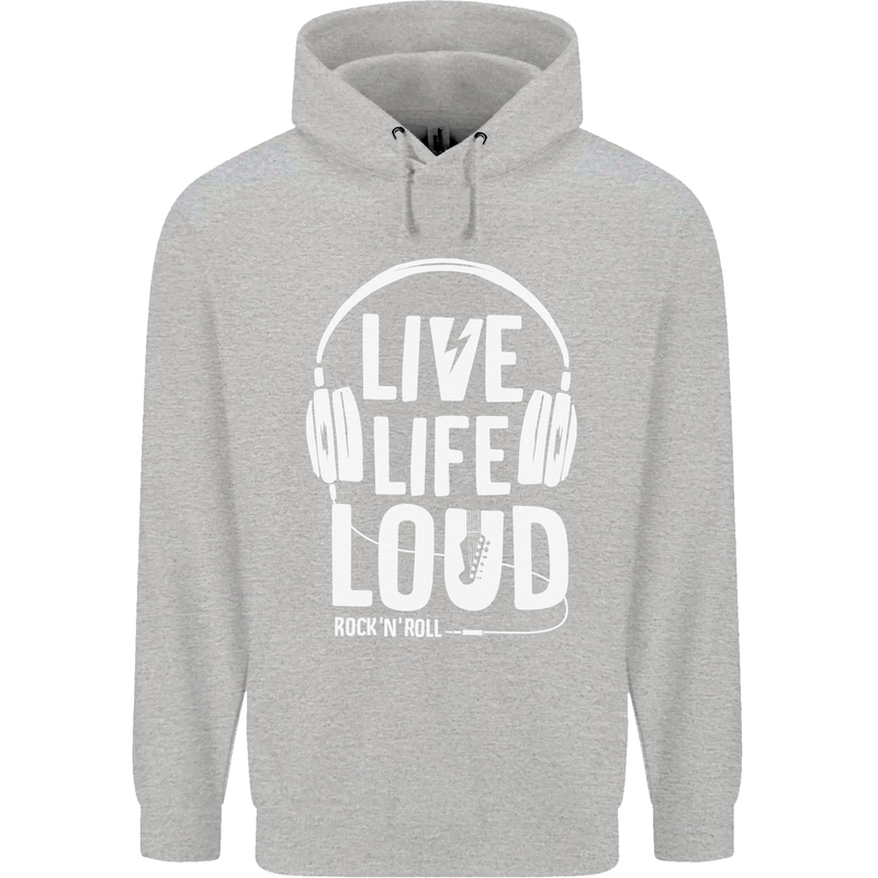 Music Live Life Loud Rock n Roll Guitar Childrens Kids Hoodie Sports Grey