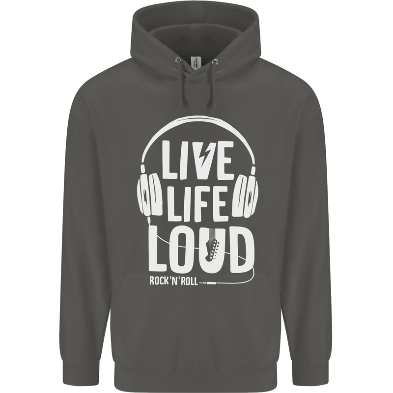 Music Live Life Loud Rock n Roll Guitar Childrens Kids Hoodie Storm Grey