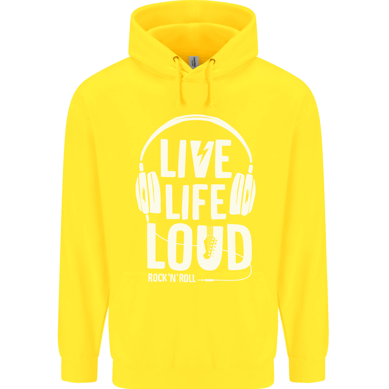 Music Live Life Loud Rock n Roll Guitar Childrens Kids Hoodie Yellow