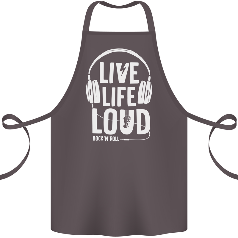 Music Live Life Loud Rock n Roll Guitar Cotton Apron 100% Organic Dark Grey