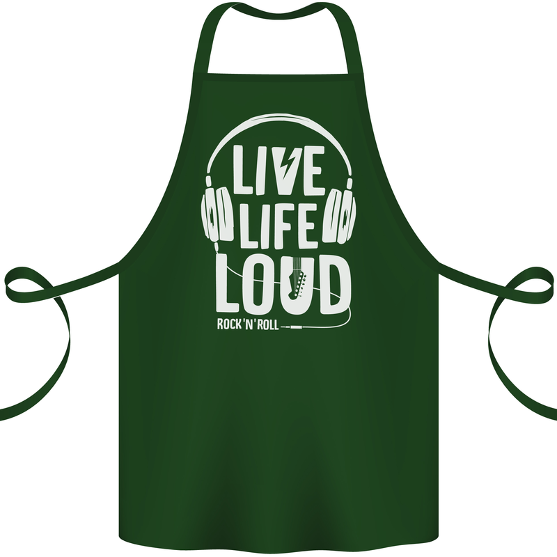 Music Live Life Loud Rock n Roll Guitar Cotton Apron 100% Organic Forest Green