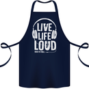 Music Live Life Loud Rock n Roll Guitar Cotton Apron 100% Organic Navy Blue
