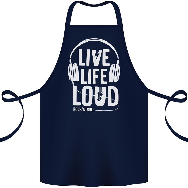 Music Live Life Loud Rock n Roll Guitar Cotton Apron 100% Organic Navy Blue