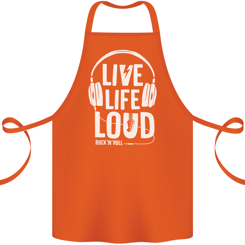 Music Live Life Loud Rock n Roll Guitar Cotton Apron 100% Organic Orange